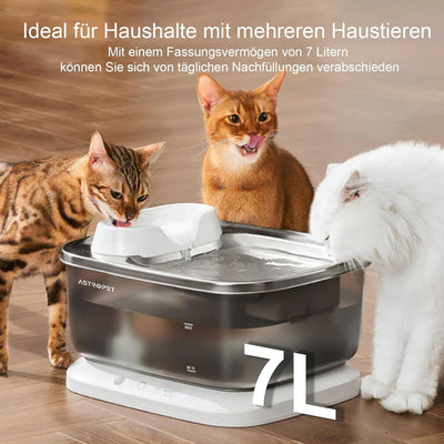 AstroPet 7L Trinkbrunnen für Hunde und Katzen, Ultraleiser, Kabelloser, Automatischer Katzenbrunnen