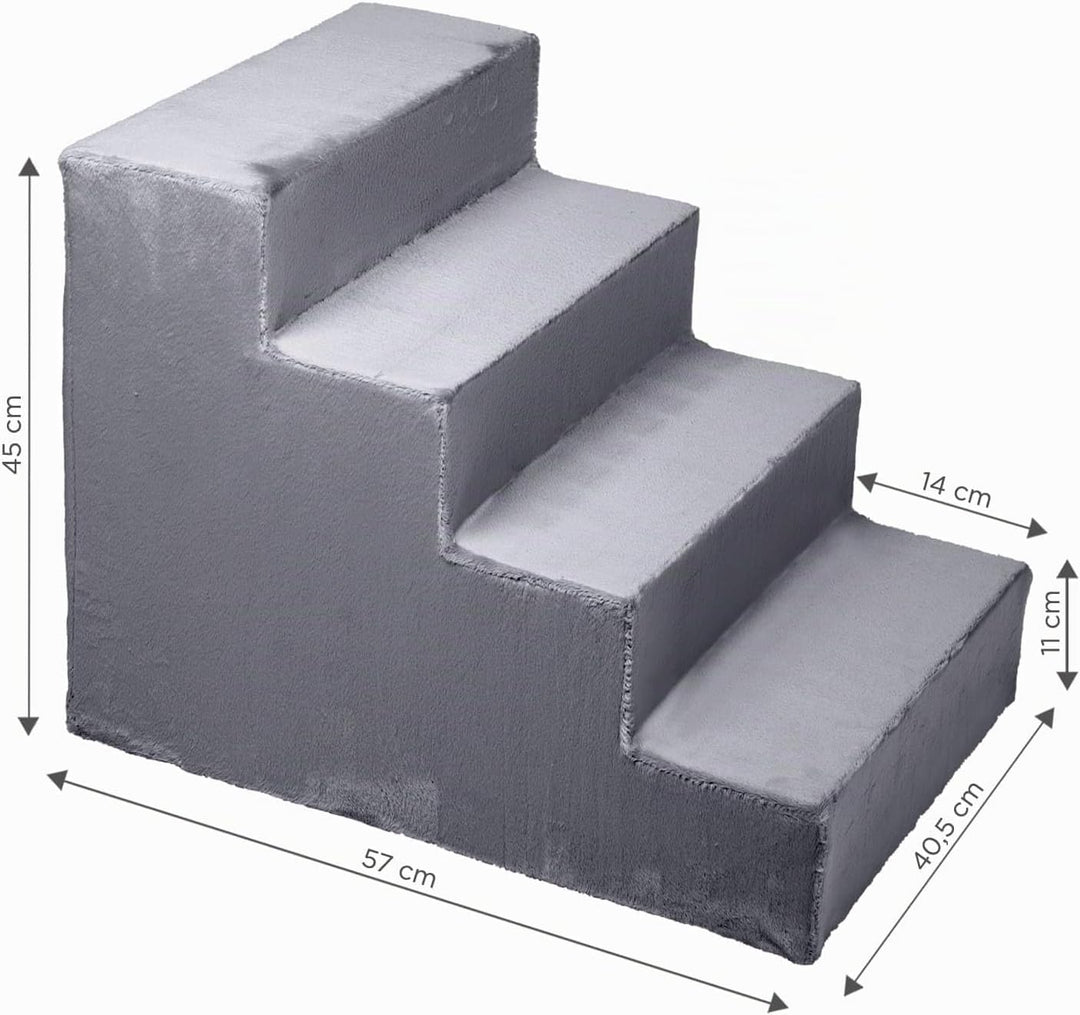 Mg Design Hundetreppe 4 Stufen in Grau – Stabiler Holzrahmen, gelenkschonend, leicht &amp; mobil, für So