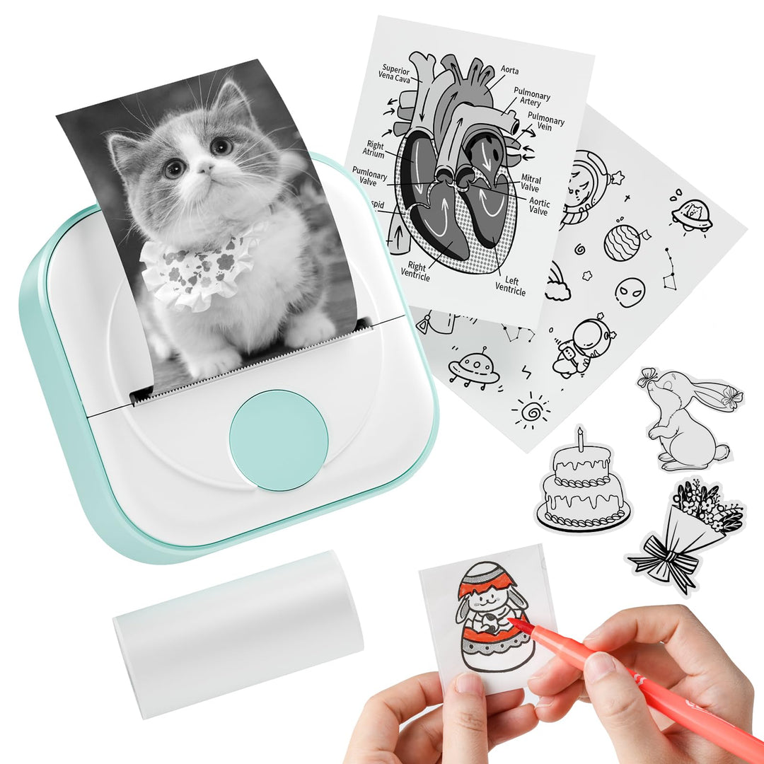 Q02 Mini Drucker- Bluetooth Fotodrucker für Smartphone, Thermodrucker für Lernen, Schulsachen Aesthe