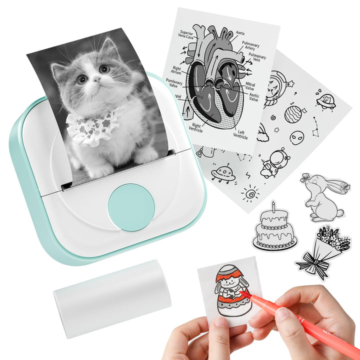 Q02 Mini Drucker- Bluetooth Fotodrucker für Smartphone, Thermodrucker für Lernen, Schulsachen Aesthe
