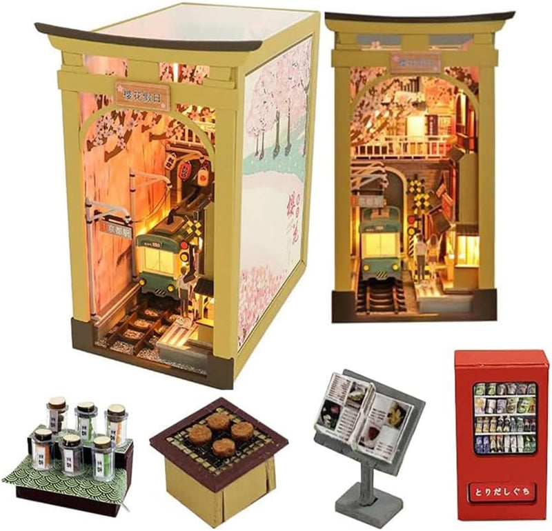 TOPBSFARNY 3D Holz Buchständer Puzzle DIY Puppenhaus Holz Buchstützen Buch Nook Modell Bauset mit LE