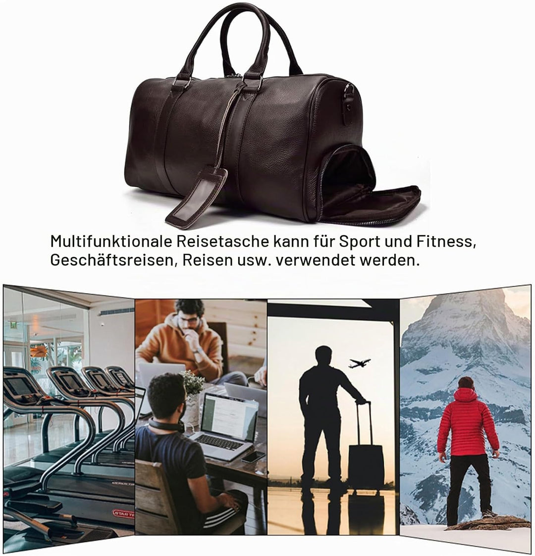Luufan Unisex Leder Reisetasche Vintage Reisetasche (Brown-55cm)