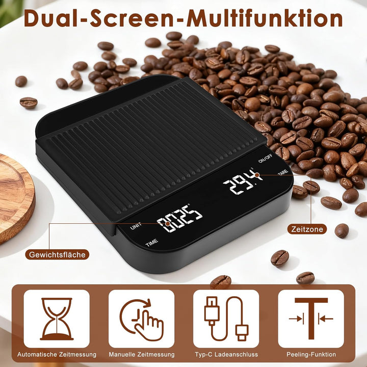 Espresso Waage Mit Timer, 3kg/0,1g Tragbare Digitale Feinwaage Kaffee, USB Wiederaufladbare Espresso