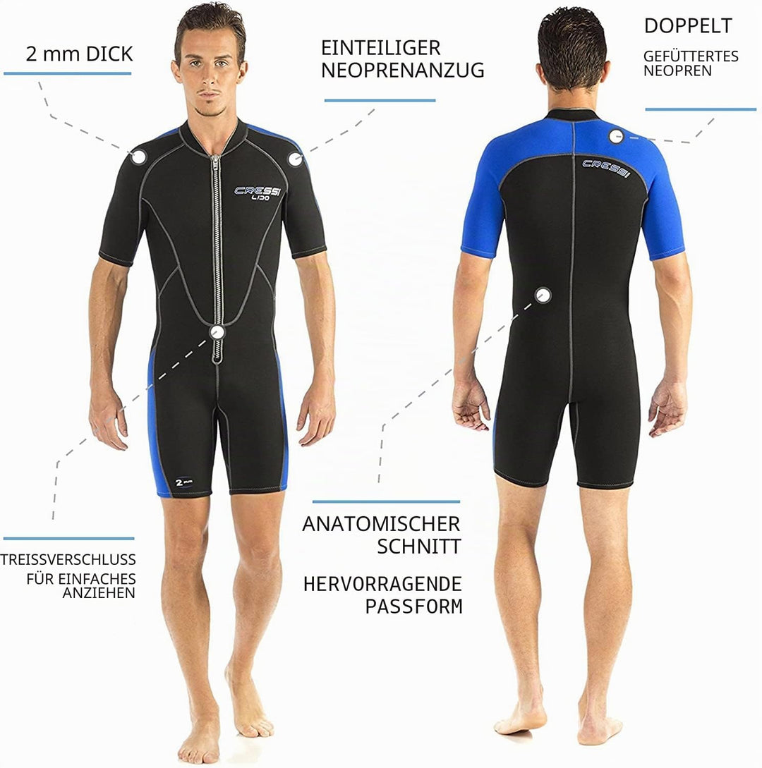 Cressi Lido Man - Shorty Neopren High Stretch 2 mm Neoprenanzug für Herren Schwarz- Grün 3XL, Schwar