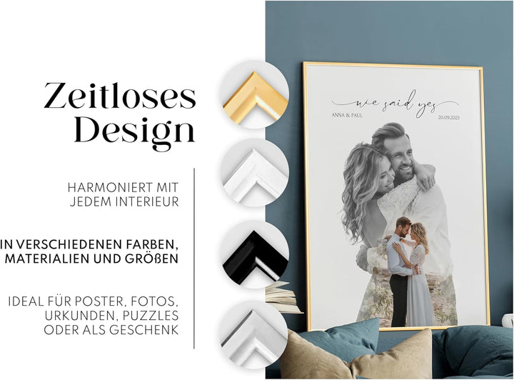 Bilderrahmen Gold Metall Dünner Rahmen für 30 x 45 cm | Posterrahmen Gross Collage | Picture Frame M