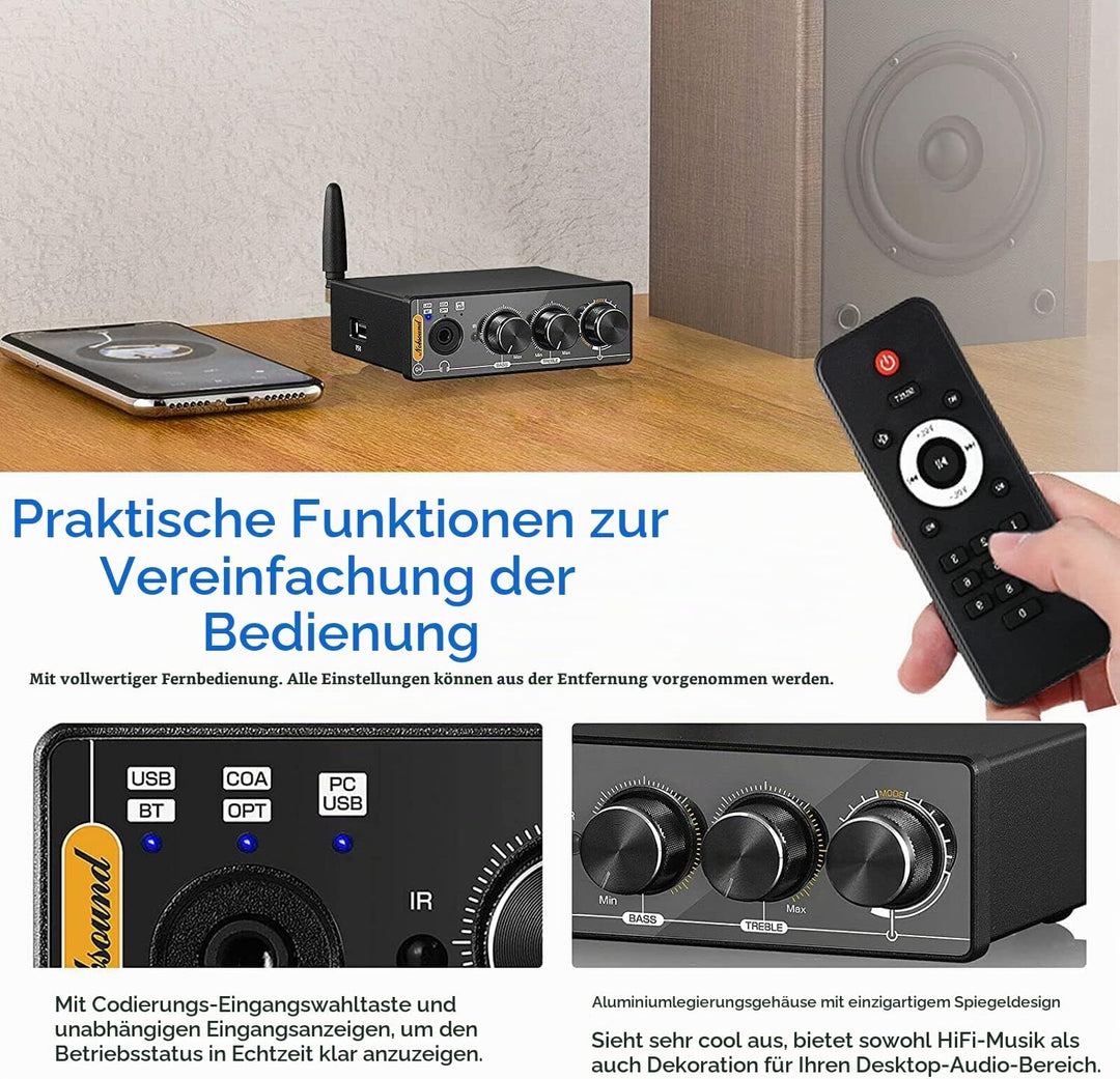 Nobsound Q4 USB Audio Gaming DAC Konverter mit Bluetooth Kopfhörerverstärker für PC/PS5/Computer mit