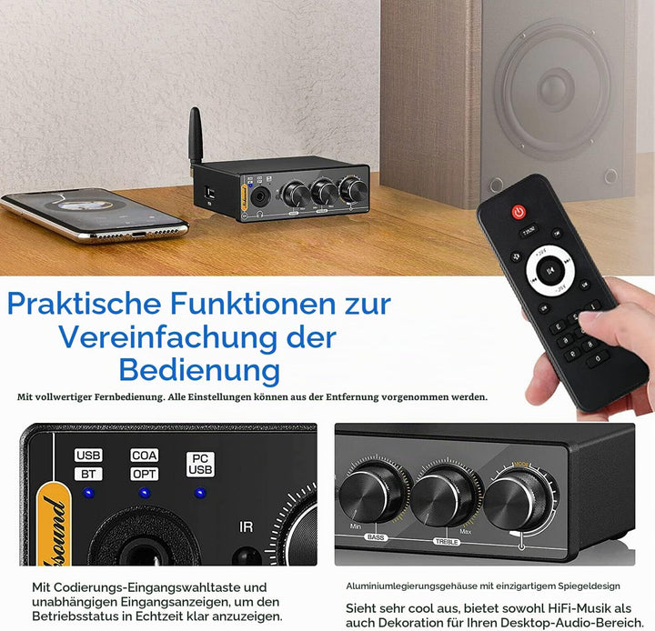Nobsound Q4 USB Audio Gaming DAC Konverter mit Bluetooth Kopfhörerverstärker für PC/PS5/Computer mit