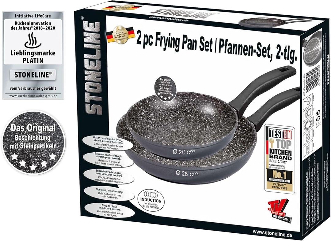 STONELINE Pfannenset 2 teilig, 20/28 cm, Antihaft beschichtete Pfanne mit echten Steinpartikeln, Pfa