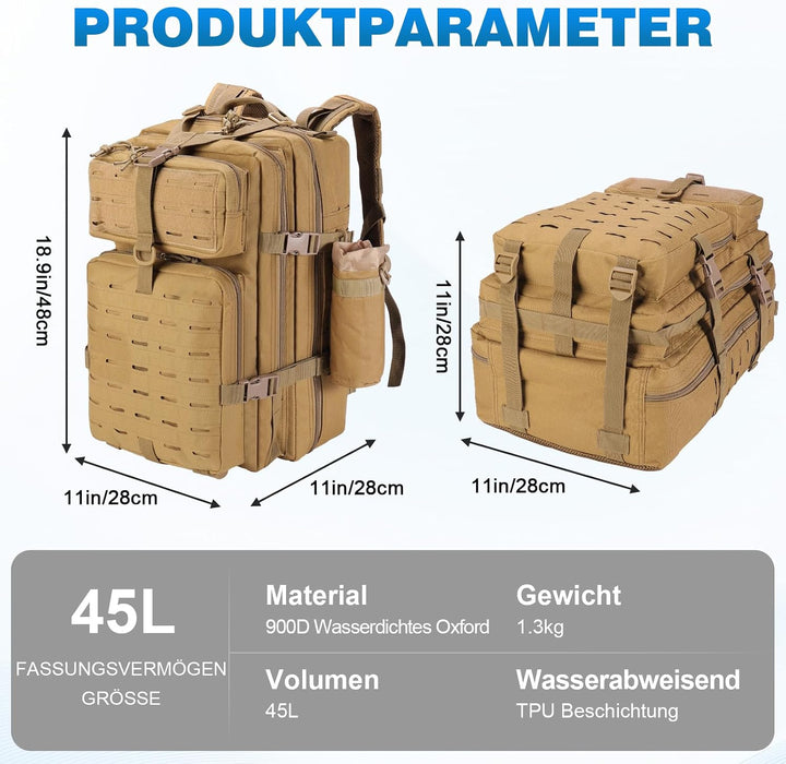 SHANNA Trekkingrucksack, Wanderrucksäcke Militärrucksack 45L Armee Rucksack MOLLE Assault Pack Takti