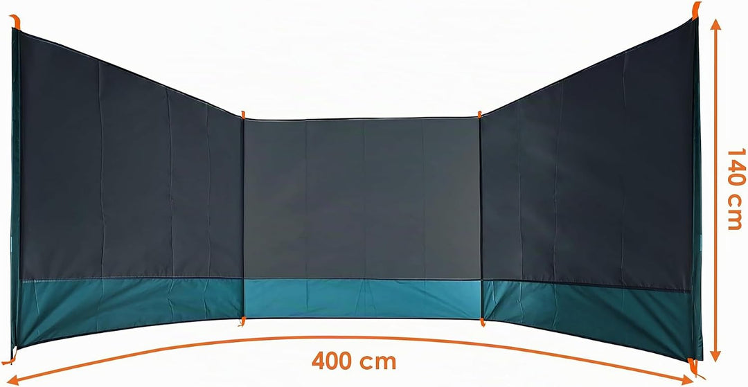 Strand Windschutz grau mit Tragetasche - 400 x 140 cm - Camping Sichtschutz mit Seil und Heringen -