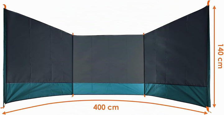 Strand Windschutz grau mit Tragetasche - 400 x 140 cm - Camping Sichtschutz mit Seil und Heringen -