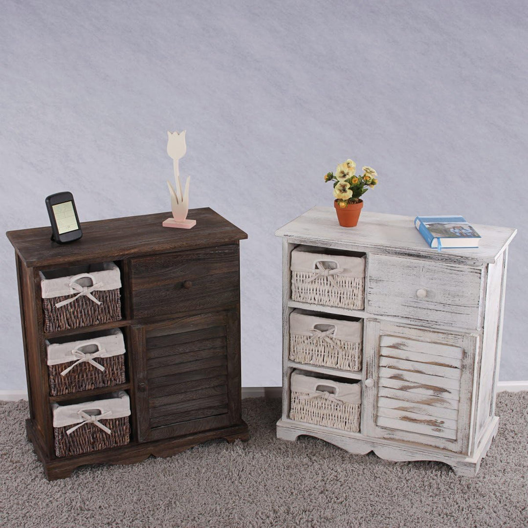 Mendler Kommode Schrank mit 3 Körben 63x60x30cm, Shabby-Look, Vintage - weiss