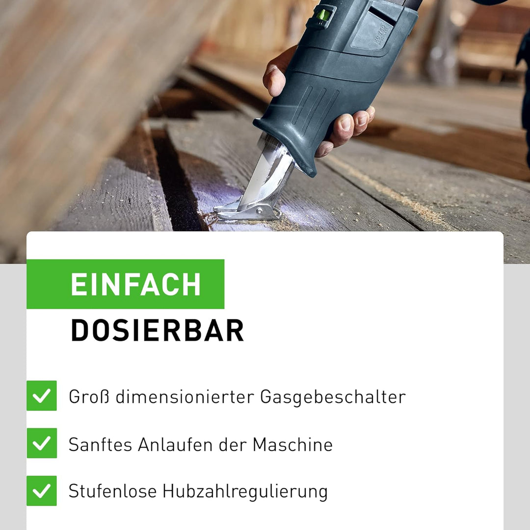 Festool Akku-Säbelsäge RSC 18 5,0 EB-Plus (mit Akkupacks BP 18 Li 5,0, Schnellladegerät, Absaugvorri