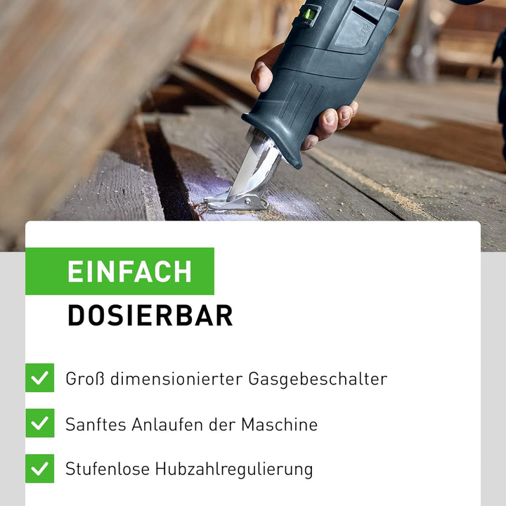 Festool Akku-Säbelsäge RSC 18 5,0 EB-Plus (mit Akkupacks BP 18 Li 5,0, Schnellladegerät, Absaugvorri