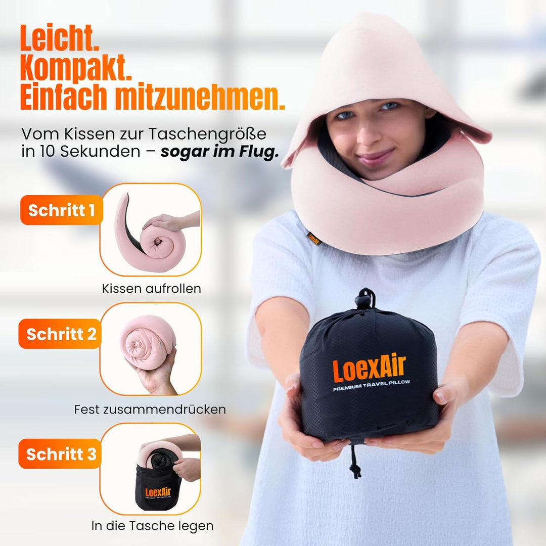 Hooded Pro Nackenkissen Flugzeug, Reisekissen aus Memory-Schaum mit Kapuze für Flugzeug, Reise &amp; Aut