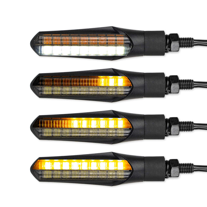 Simda Pro E Mark Led Motorrad Laufeffekt Blinker mit Tagfahrlicht Lauflicht Sequentiell Schwarz Univ