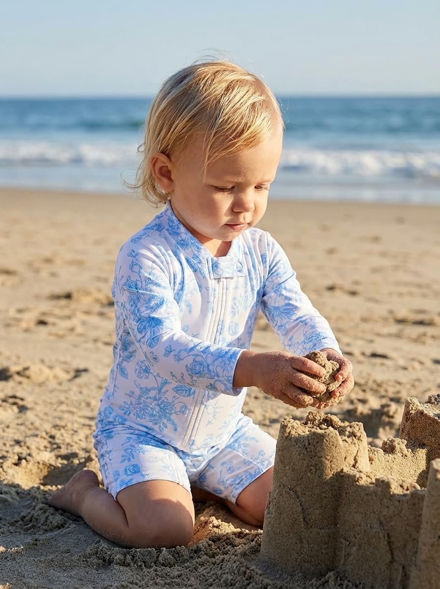 BONVERANO Baby Mädchen Recycelter Badeanzug mit einem durchgehendem Reissverschluss UV-Schutz 50+ 18