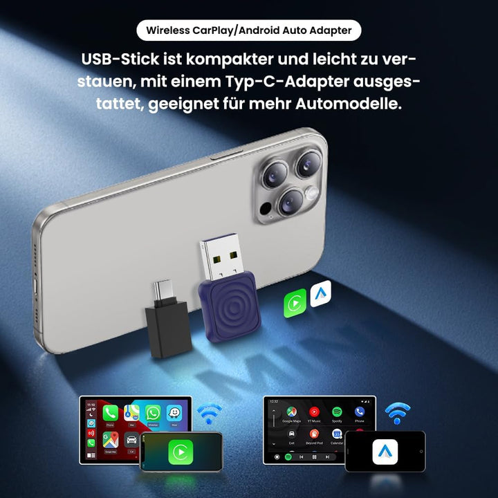 CarlinKit Wireless CarPlay &amp; Android Auto MINI-Ultra Adapter, 2-in-1 Wireless-Adapter wandelt kabelg