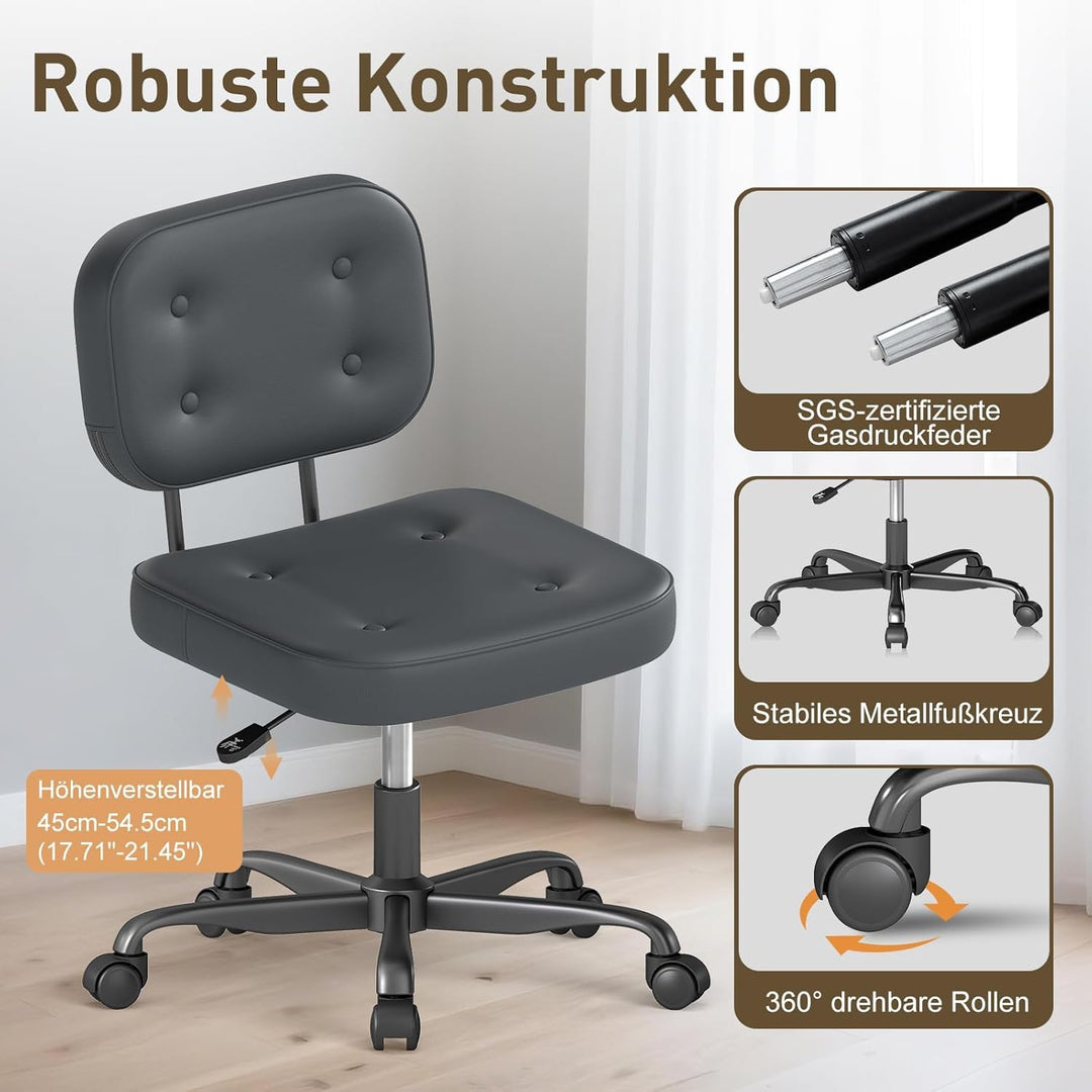 AnyGod Bürostuhl ohne Armlehne, höhenverstellbarer Drehstuhl mit Rollen, Schreibtischstuhl aus Kunst