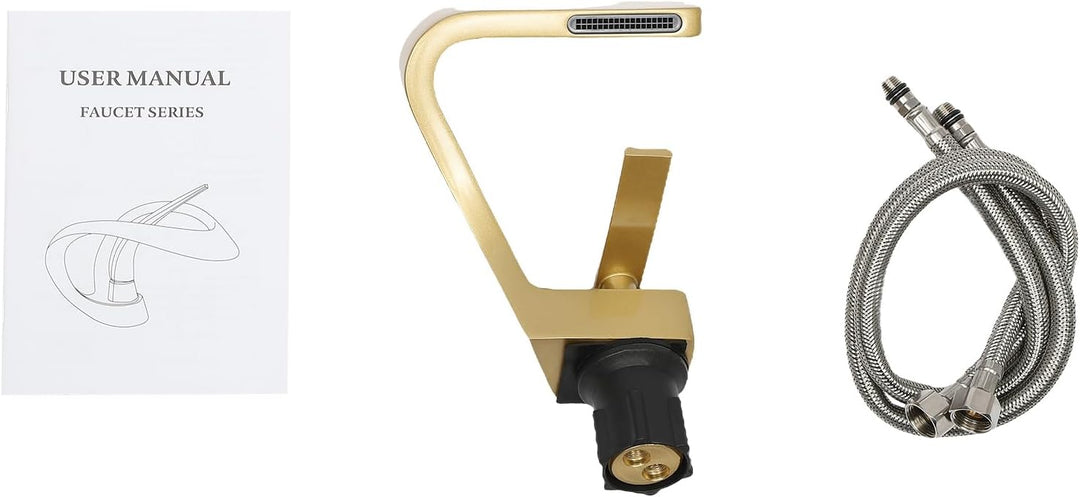 SABUIDDS Waschtischarmatur Einhandmischer Gold, Wasserfall Bad Armatur, Wasserhahn Bad aus Kupfer, M