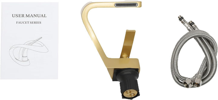 SABUIDDS Waschtischarmatur Einhandmischer Gold, Wasserfall Bad Armatur, Wasserhahn Bad aus Kupfer, M