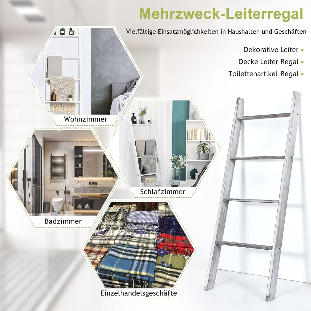 GOPLUS 4 Ebenen Handtuchständer, Handtuchleiter Holz, Handtuchständer Leiterregal, 4 Handtuchstangen