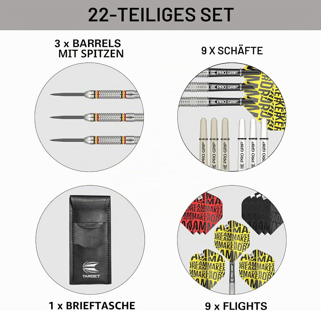 Target Darts Dimitri Van den Bergh 24G Tungsten Steeldart Set - 9 Pro Grip Shafts - 9 Pro Ultra Flig
