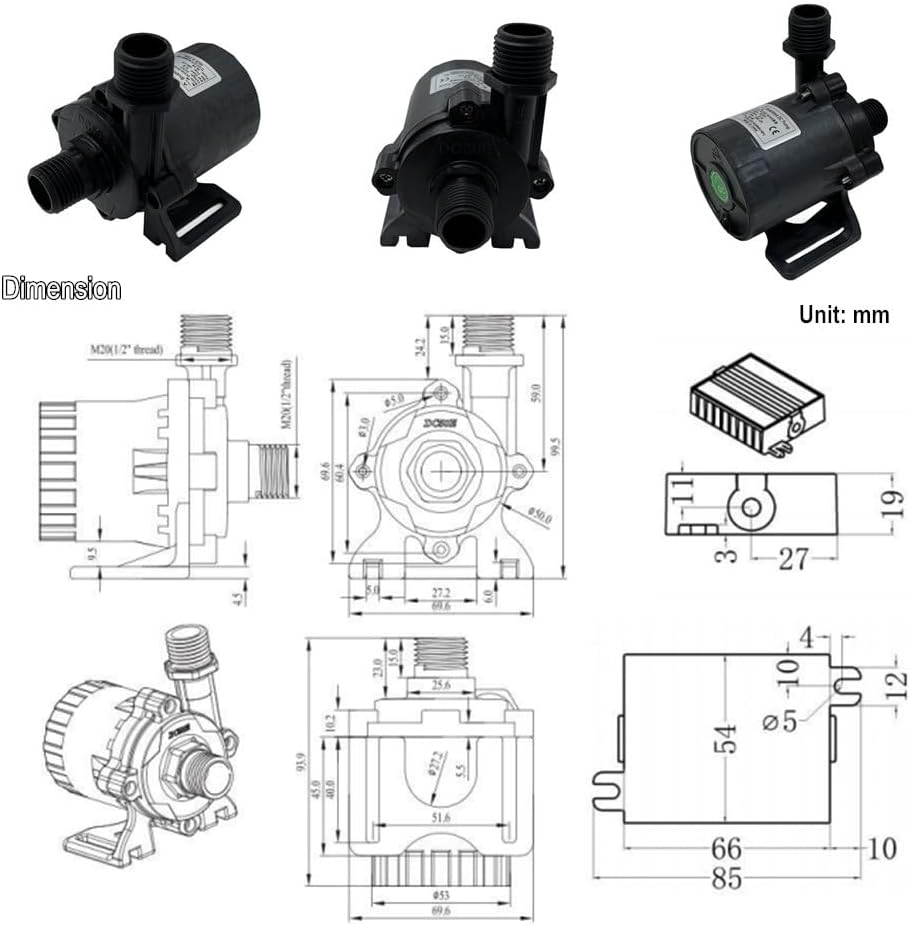 SHYSKY 3Phase 24V Micro Brushless DC Wasserpumpe Solar Wasser Tauchpumpe, DC50E-24150S, 1560LPH, Max