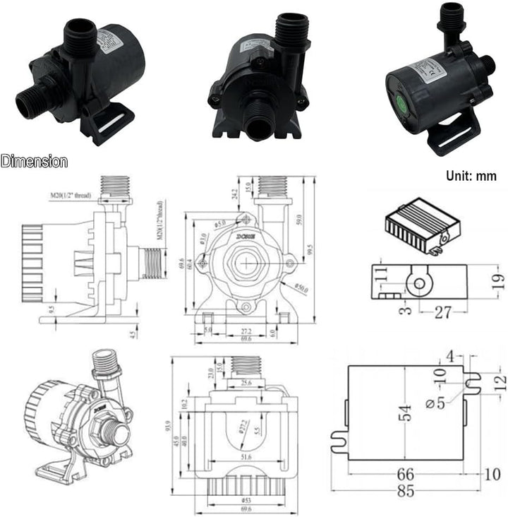 SHYSKY 3Phase 24V Micro Brushless DC Wasserpumpe Solar Wasser Tauchpumpe, DC50E-24150S, 1560LPH, Max