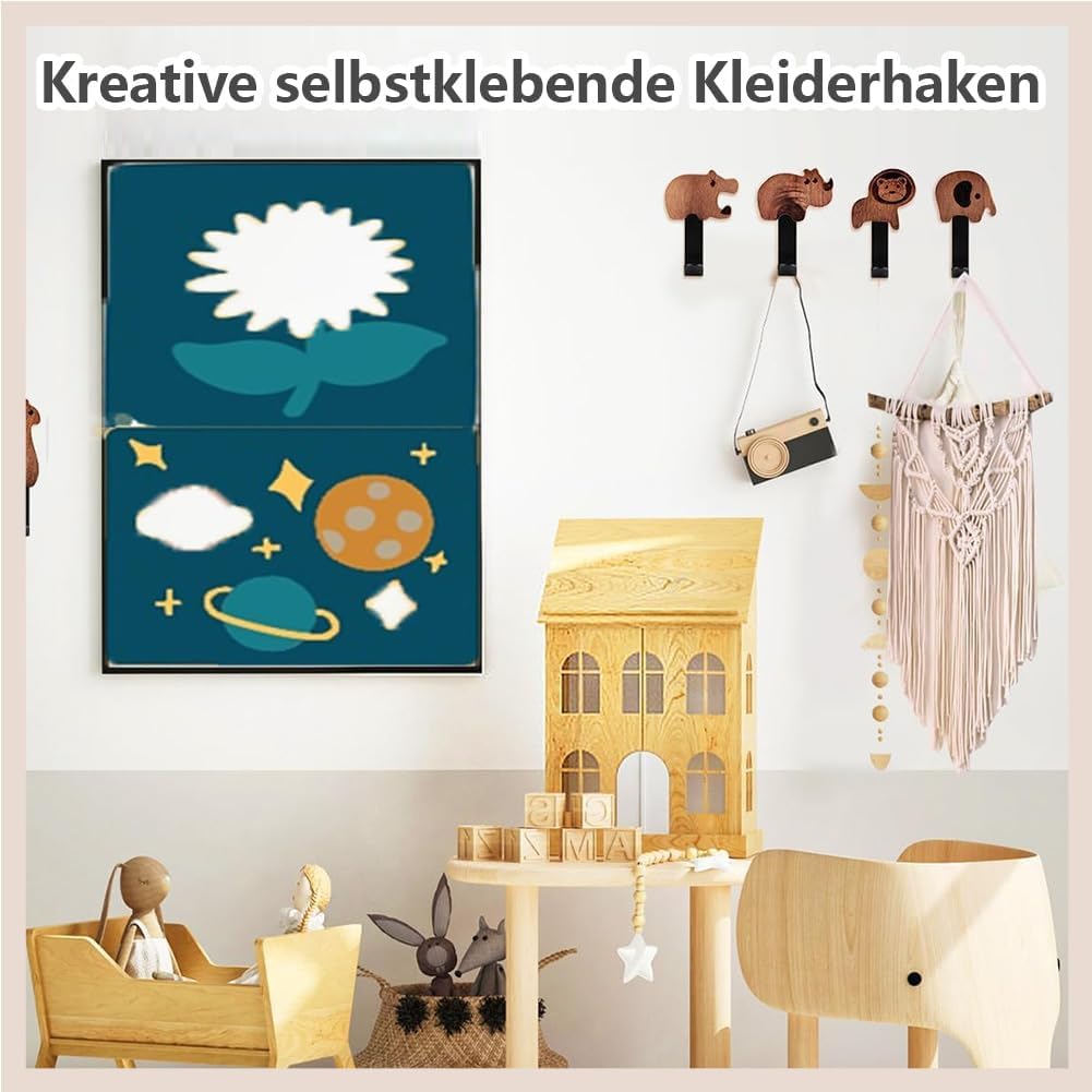 5 Stück Holzkleiderhaken für Kinder, Kleiderhaken Kinder Holz, Kleiderhaken kindergarderobe, Tierfor