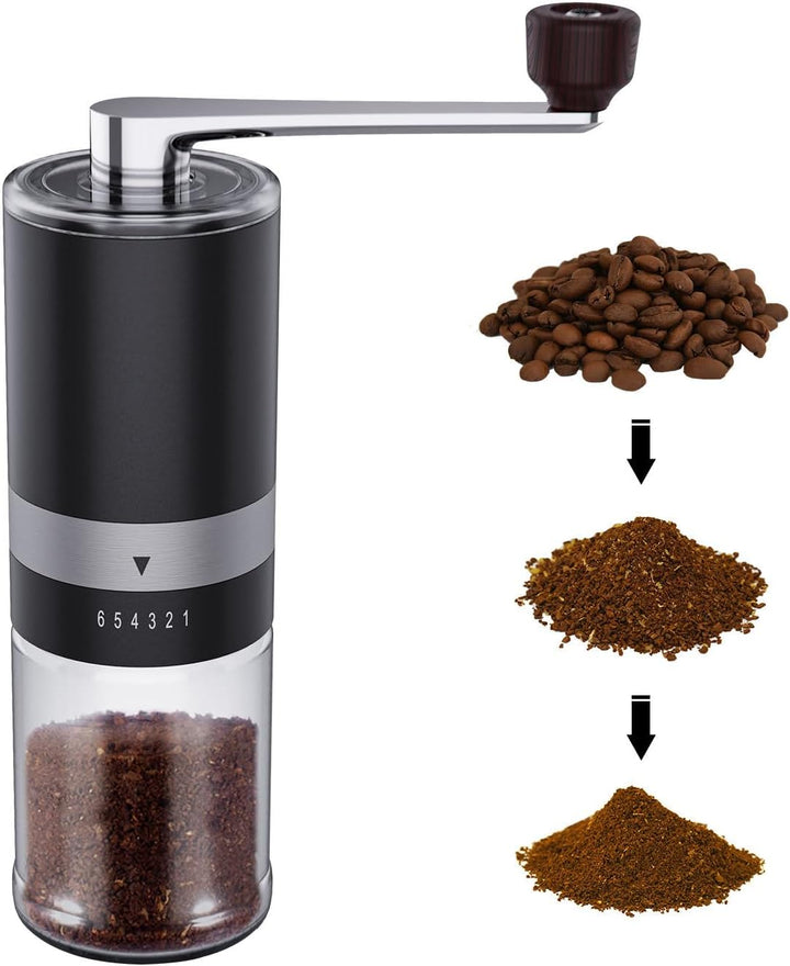 BRAVECOW Tragbare kaffeemühle manuell,Kegelmahlwerk aus Edelstahl kaffee mühle mit 6 einstellbaren S