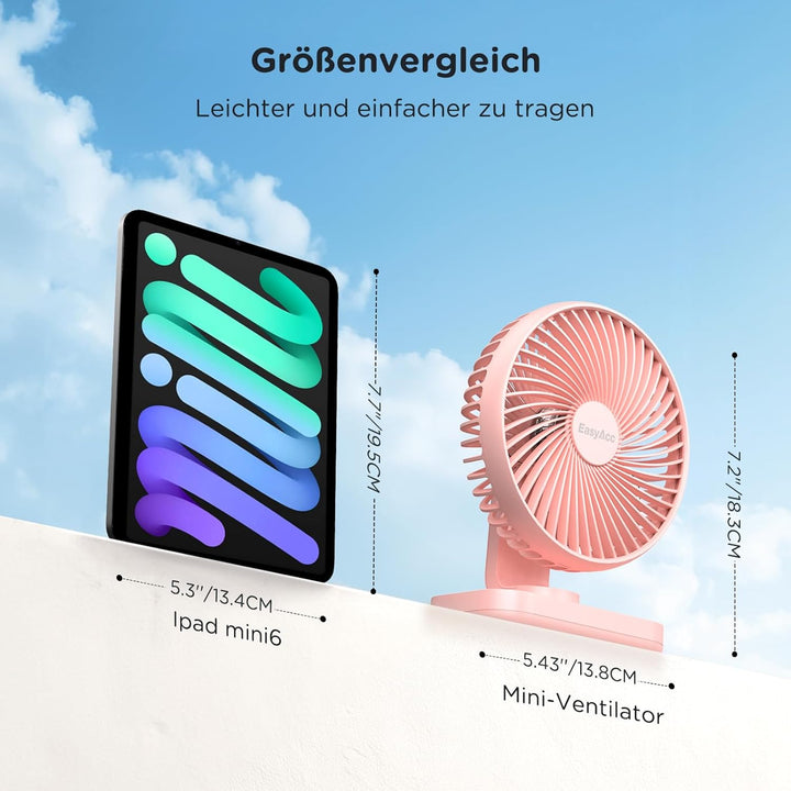 EasyAcc Tischventilator Batterie USB Ventilator 4000 Akku Klein Tragbarer 4 Geschwindigkeiten Ventil