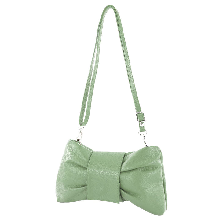modamoda de - T214 - ital. Umhängetasche Clutch Leder Klein Graugrün, Graugrün