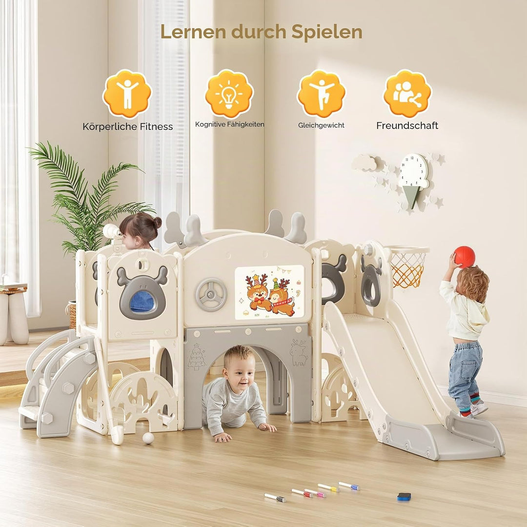 Krovtoy Kinderrutsche, Kleinkinderrutsche freistehend mit Basketballkorb, Kleinkinderklettergerüst,