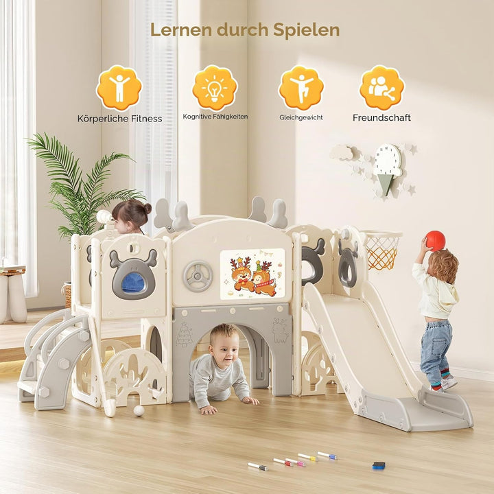 Krovtoy Kinderrutsche, Kleinkinderrutsche freistehend mit Basketballkorb, Kleinkinderklettergerüst,
