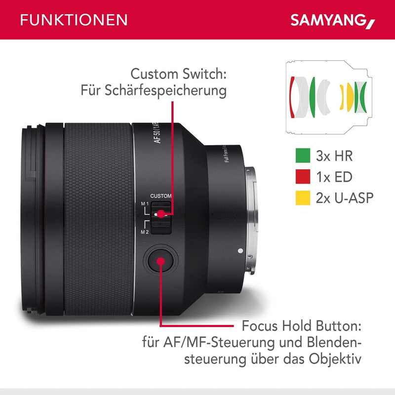 SAMYANG AF 50mm F1,4 II FE für Sony E + Samyang Lens Station – Standard Autofokus Objektiv für spieg