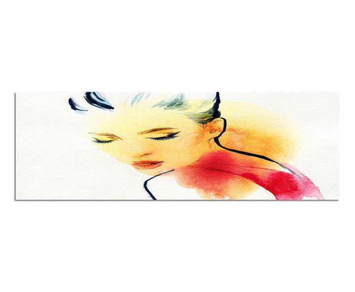 Paul Sinus Art Panoramabild auf Leinwand und Keilrahmen 150x50cm Malerei Wasserfarben Frau Portrait
