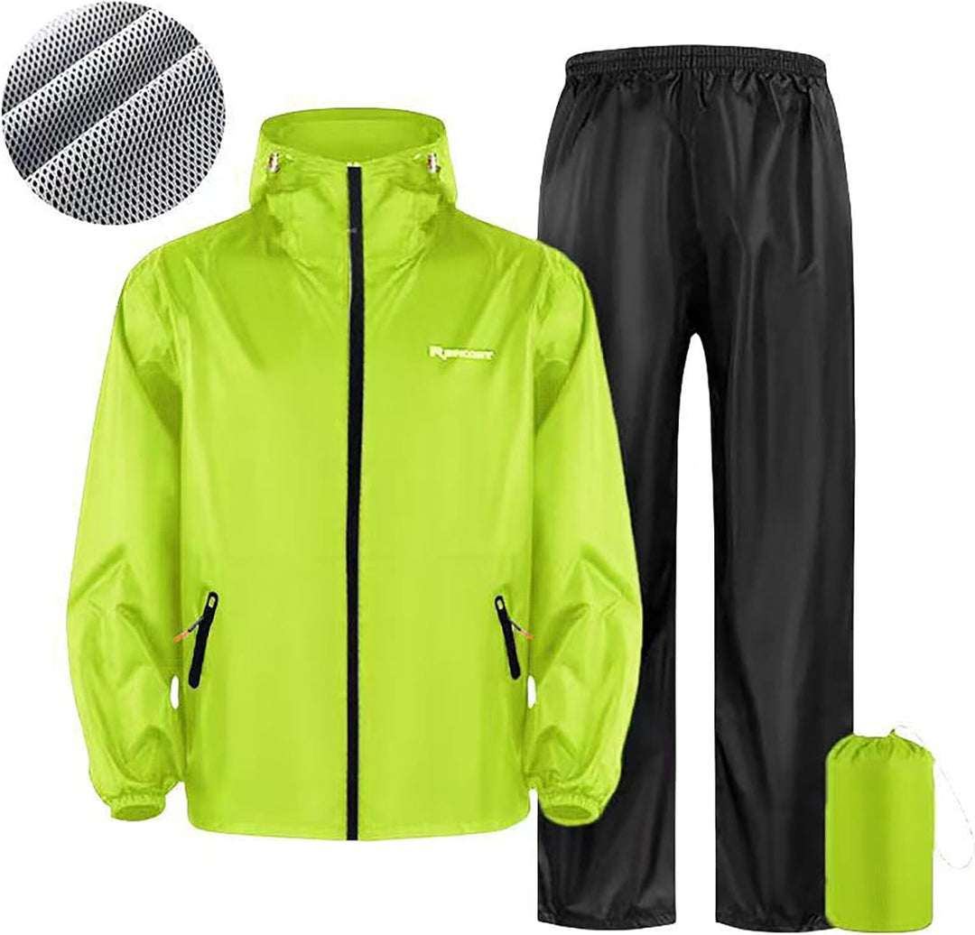 Regenanzug Herren, Wasserdicht Atmungsaktiv 2 Teilig Regenkleidung Reflektierend Regenjacke und Rege
