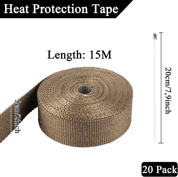 MUXHEL 15M x 5CM Hitzeschutzband, Hitzeschutzband Auspuff, Auspuff Dichtband, Auspuff Hitzeschutzban