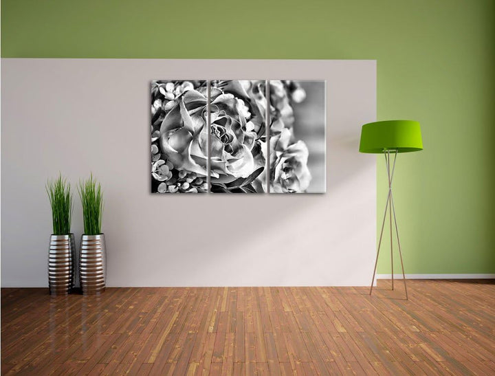 Pixxprint Rosenstrauss als Leinwandbild/Grösse: 3 Teilig (120x80) / Wandbild/Kunstdruck/fertig bespa