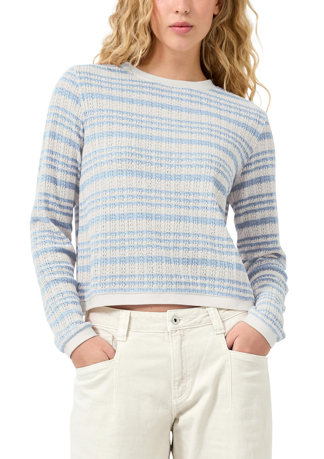 QS Damen Longsleeve mit Ajourmuster T-Shirt Langarm mit Ajourmuster XS 51g0_hellblau, XS 51g0_hellbl