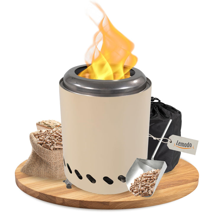 Tischkamin beige rauchfrei, Tischfeuer Outdoor, Mini-Feuerstelle tragbar mit Tragetasche, rauchfreie