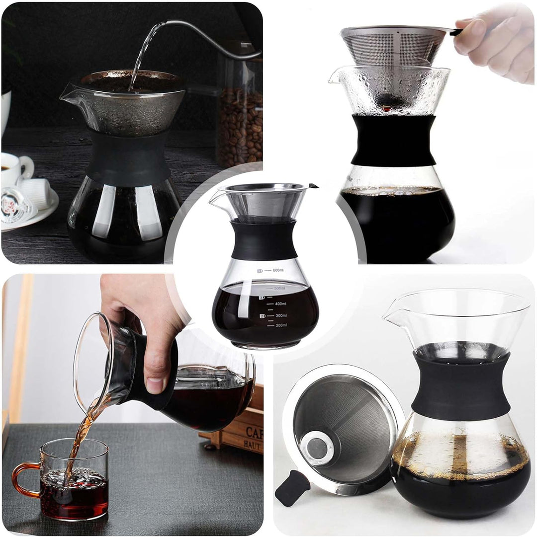 Pour Over Kaffeebereiter, 600ml Kaffeebrüher für Filterkaffee, Hand Kaffee Edelstahl Handfilter Aus
