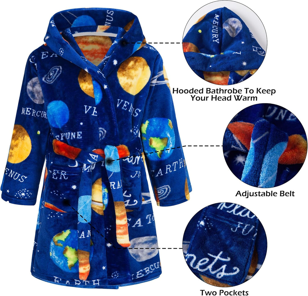 Bademantel für Kinder Mädchen Jungen Fleece Kinderbademantel mit Kapuze, Flanell Flauschig Morgenman
