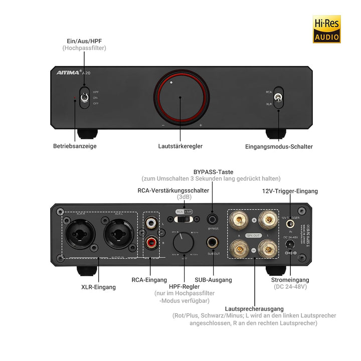 AIYIMA A20 Symmetrischer Stereoverstärker mit HPF-Einstellung Home HiFi 2.0/2.1 TPA3255 Desktop-Vers