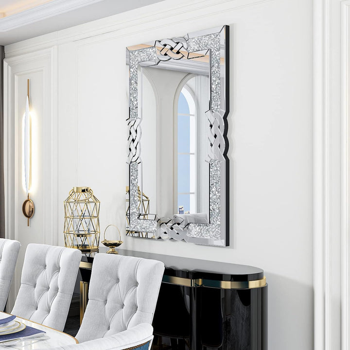 Artloge Dekorative Luxus Kristall Wandspiegel 100×70cm, Modern Spiegel mit Metall Haken Hängespiegel