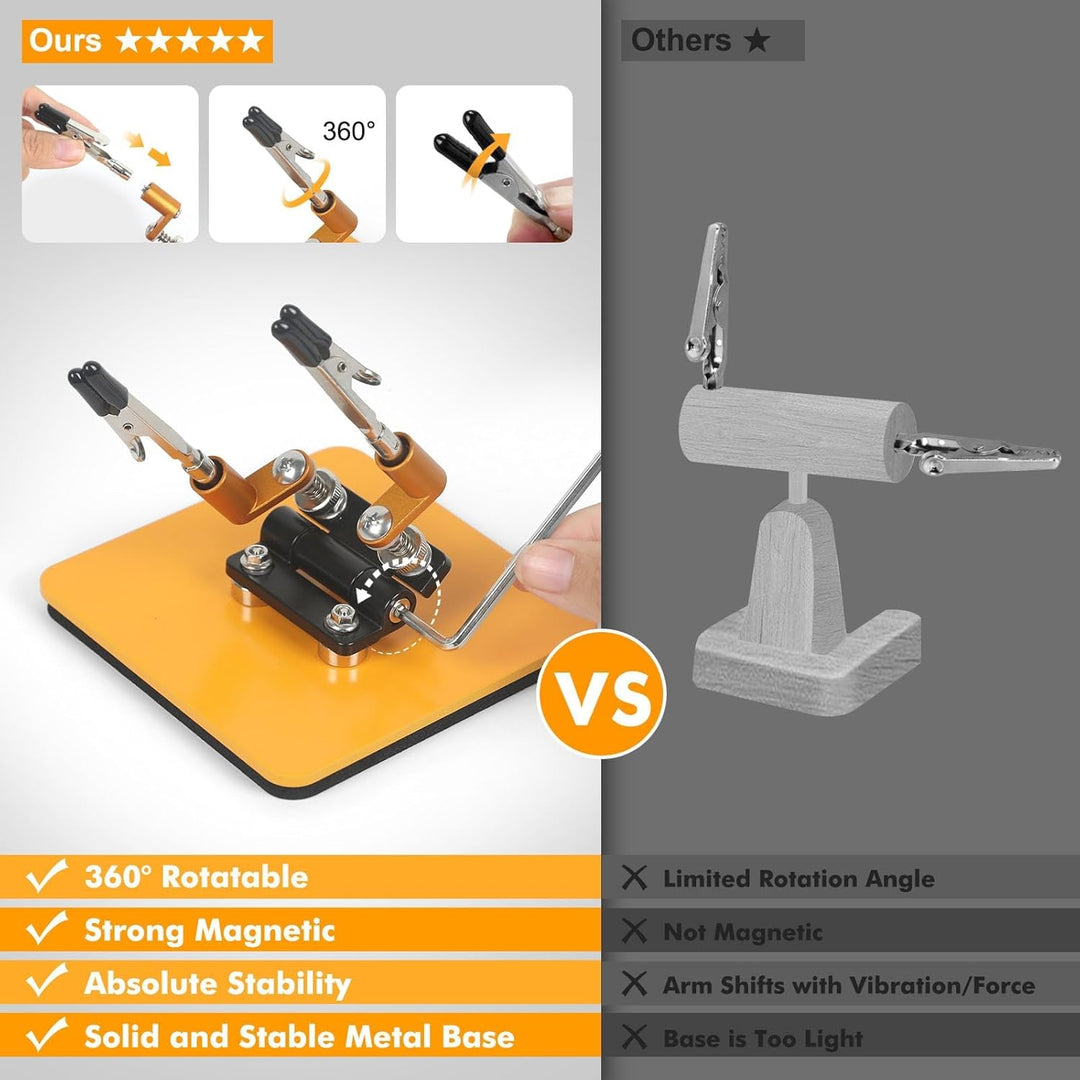 Magnetische helfende Hände Lötstation mit 10 x 10 cm stabiler Basis, 4 flexiblen Armen Löthilfe– 360