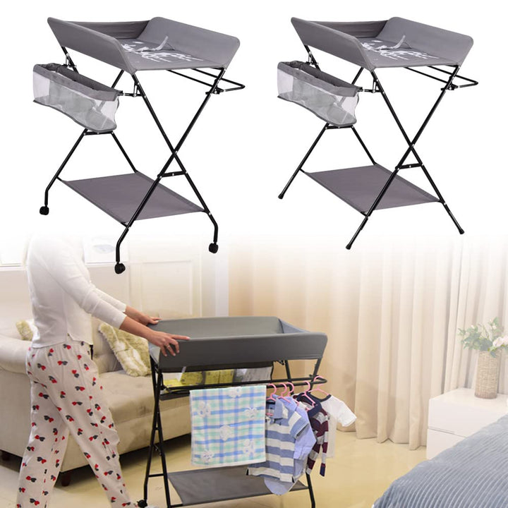 Baby Wickelkombi - klappbare Wickelkommode mit 3 Ablagefächern, platzsparend & stabil für Babys bis