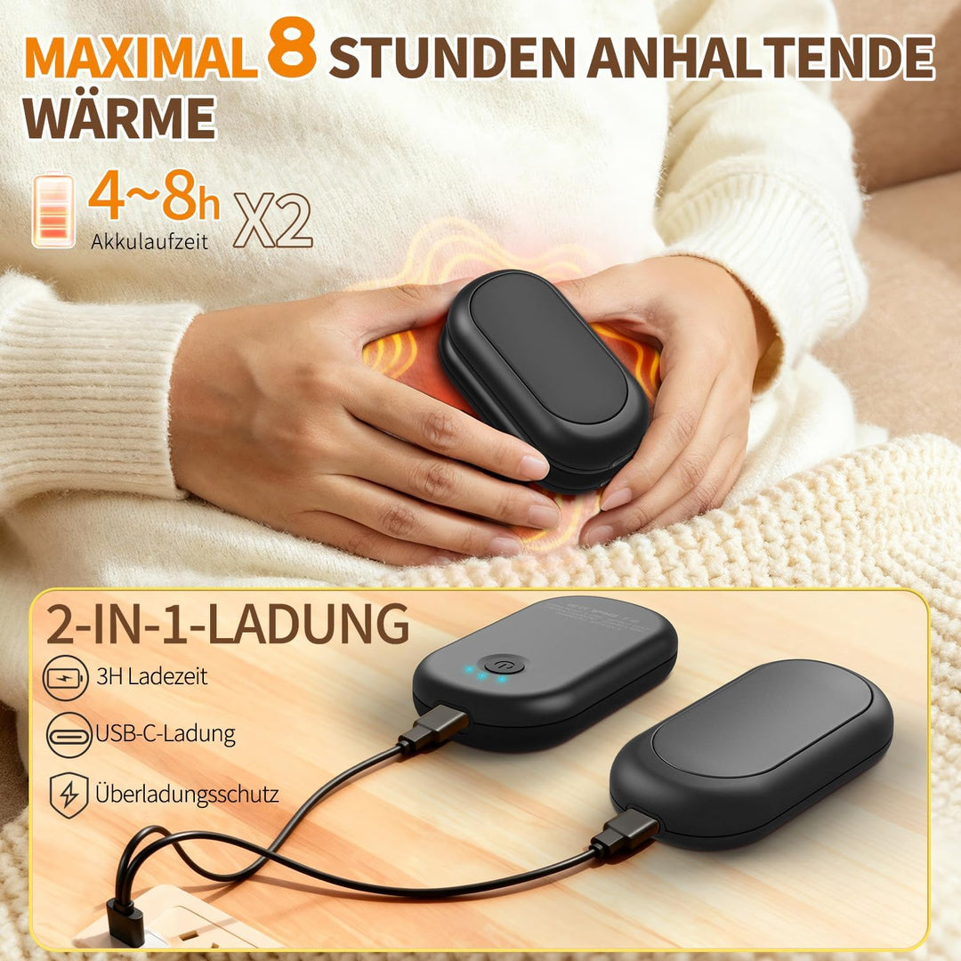 HOAMZ Handwärmer Elektrisch 2er Set mit Magnet, Sicher & Zuverlässig, 3 Stufen Heizung bis zu 131℉/5