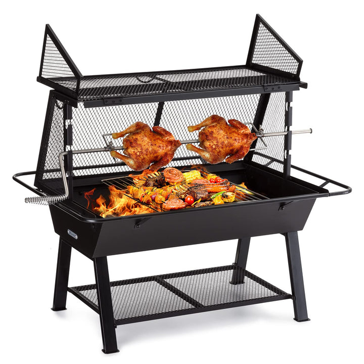 Blumfeldt 2-in-1 Rotisserie Grill, Manueller mit Drehspiess, Grosser Spiessgrill für Hähnchen & Span
